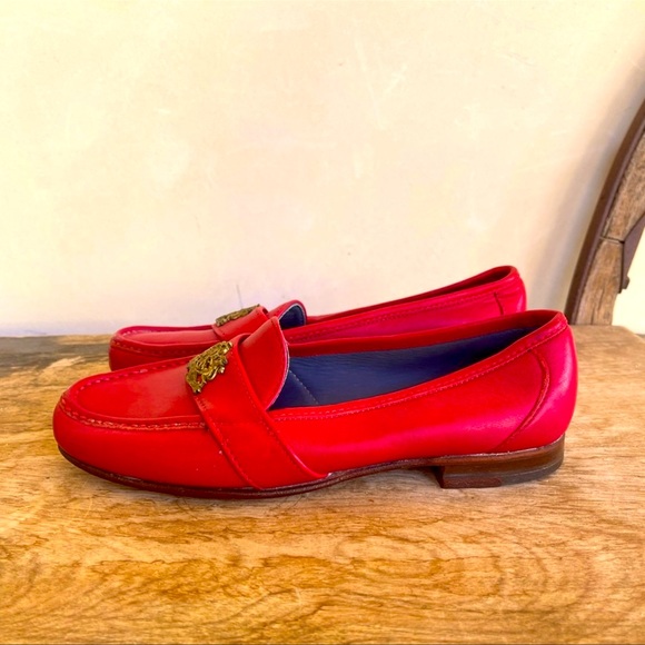 RALPH LAUREN Vtg 80’s Red Leather Loafers Crest Bench Made in Maine USA 8 RARE!! - Picture 7 of 12